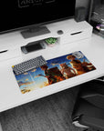 Demon Slayer mouse pad, 28x12 inches, featuring three warriors and a golden sunset, perfect for fans who value heart and heroism.