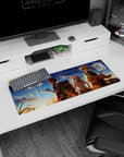 Artistic 32x12 inches mouse pad with three Demon Slayer warriors against a golden sunset, radiating heart and heroism in a compact design.