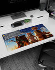 Modern 32x16 inches mouse pad with three Demon Slayer warriors, capturing the warmth of friendship and adventure in a golden sunset design.