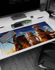 Large 40x20 inches desk pad featuring a golden sunset and three brave warriors, evoking adventure and camaraderie from Demon Slayer.