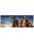 Compact 32x12 inches mouse pad with three brave warriors from Demon Slayer, featuring a golden sunset, ideal for smaller desks with heartwarming visuals.