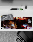 32x12 inches anime mouse pad in crimson and orange glow, gritty scratched armor vibe for a bold sci-fi desk.
