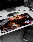 40x20 inches Mobile Suit Gundam desk pad featuring MSN-04 Sazabi towering over tiny hangar crew.