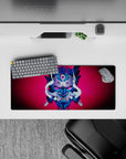 Compact yet detailed 28x12 inch mouse pad showcasing a bold Oni mask, ideal for fans of intense art