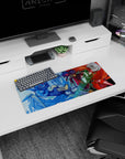 28x12 inches anime mouse pad showing two mecha-style pilots colliding mid-impact, visors and chunky gauntlets.