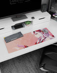 32x12 inches anime girl mouse pad showing a smiling fox-eared shrine maiden, delicate hair details, petals drifting.