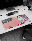 32x16 inches anime girl mouse pad featuring a smiling shrine-style fox-eared girl with delicate hair details.