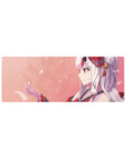 32x12 inches anime girl mouse pad with fox-ear shrine theme, soft petals, clean background, crisp lines.