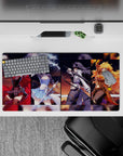 32x16 inches anime girl mouse pad in ruby red, icy blue, midnight black, and sunlit gold, high-energy vibe.