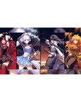 40x20 inches anime girl desk pad with four heroines in bold split panels, poster-style gaming mat.