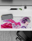 32x12 inches pastel lavender and pink kawaii mouse pad, calm spring daydream mood with crisp sakura petals.