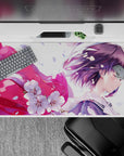 40x20 inches pastel lavender and pink anime desk pad, dreamy spring vibe with crisp sakura petals.