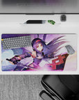 Yuuki anime mouse pad 32x16 inches with vibrant colors and her sword slicing through a dreamy, magical sky.