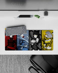 28x12 inches anime girl mouse pad in crimson, icy blue, black-gold, and sunny yellow for a fierce vibe.