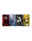 28x12 inches anime girl mouse pad with four heroines in bold vertical poster panels, clean layout.