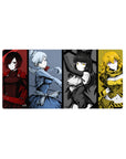 32x16 inches anime girl mouse pad with four girls in vertical poster panels, bold clean layout.