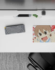 Red-and-white burst anime mouse pad 14x10 inches, bright cute vibe with sky-blue accents and sparkle eyes.