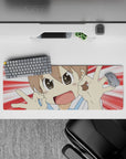 Bright red and white burst anime girl mouse pad 32x12 inches, cheerful vibe with bold clean print.