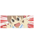 Anime girl mouse pad 32x12 inches with red-white speedburst background and playful OK hand signs.
