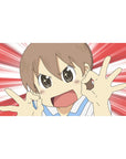 Anime girl desk pad 40x20 inches with red-white speedburst background and playful OK-sign pose.