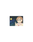 Classic anime girl mouse pad 14x10 inches with double peace sign, sailor top, star, and swirled backdrop.