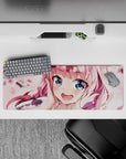 32x12 inches anime girl mouse pad in soft blush pinks and creamy whites, cute springtime crush vibe.