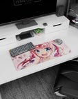 28x12 inches anime mouse pad showing a smiling pink-haired girl with heart highlights amid sakura petals.