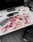 40x20 inches anime mouse pad showing a bubbly pink-haired girl with heart highlights amid drifting petals.