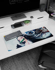 Artistic 32x12 inches mouse pad featuring Nezuko Kamado with flowing hair in a moonlit scene, perfect for creating a peaceful desk atmosphere.