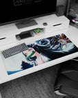 Artistic 36x16 inches desk pad featuring Nezuko Kamado in a serene, moonlit setting, perfect for fans seeking elegance and grace.