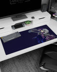 Artistic 36x16 inches desk pad with Albedo from Overlord, blending fierce elegance and battle armor in a minimalist, powerful design.