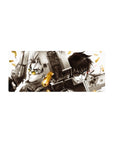 28x12 inches anime mouse pad with two sci-fi fighters in a gritty cinematic standoff and flying shell casings.