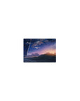 Classic anime mouse pad 14x10 inches with dusk coastline, layered clouds, hills, and rocket streak.