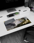 28x12 inches anime mouse pad showing tiny travelers nearing a massive circular gate beneath smoke and torn wreckage.