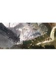 Anime desk pad 36x16 inches with wasteland cliffs, wrecked steel hulls, and a huge circular gate scene.