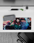 Compact yet detailed 28x12 inch mouse pad showcasing Tanjiro and Nezuko's relentless determination