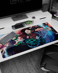 Premium 40x20 inch desk pad with water and flame design, perfect for fans of Demon Slayer's energy