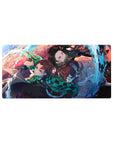 32x16 inch mouse pad featuring Tanjiro and Nezuko Kamado blending water and flame elements from Demon Slayer