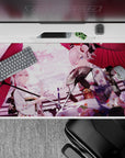 40x20 inches desk pad with Okita Souji and Mysterious Heroine X Alter from Fate/Grand Order, capturing their beauty in kimonos under pink cherry blossoms.