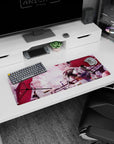 Artistic 32x12 inches mouse pad featuring Okita Souji and Mysterious Heroine X Alter, blending serene beauty and traditional elegance under cherry blossoms.