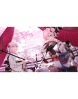 Desk pad featuring Okita Souji and Mysterious Heroine X Alter from Fate/Grand Order, 40x20 inches, under cherry blossoms in elegant kimonos.
