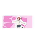 Anime girl mouse pad 28x12 inches with cute idol pose, hearts backdrop, crisp anime print.