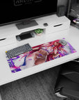 Small but impactful 32x12 mouse pad showcases anime-inspired elegance with striking violet-and-lace contrasts and graceful sophistication