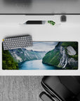 32x12 inches mouse pad with fjord cliffs, waterfalls, and reflective emerald waters for a peaceful, inspiring design.