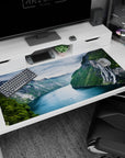 Large 40x20 inches mouse pad showcasing fjord cliffs, cascading waterfalls, and emerald waters for peaceful exploration and reflection.