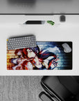28x12 inches anime girl mouse pad in moody red-blue glow with smoky swirls and high-contrast street vibe.