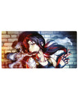 32x16 inches anime girl mouse pad with neon-lit bad girl on brick wall, tattoo and fingerless gloves.