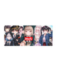 28x12 inches anime girl mouse pad with waifu collage, red Waifu badge center, mixed outfits and poses.
