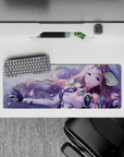 32x12 inches pastel purple and mint anime mouse pad with soft blush glow, cozy dreamy gaming aesthetic.