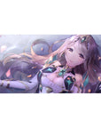 Anime girl desk pad 40x20 inches with lilac-haired heroine, petals, and crystal armor details.